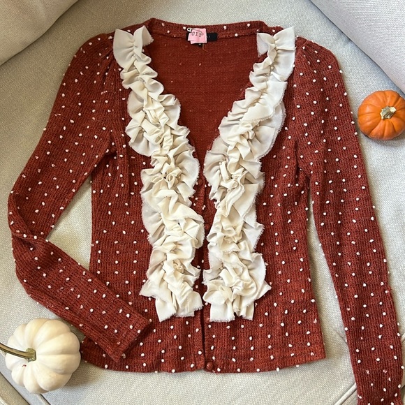 RYU Ruffle & Pearls Rust Sweater 🎃 - Picture 1 of 6
